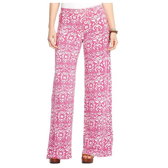 Lauren Ralph Lauren Pants - Lauren Ralph Lauren hot pink white damask print wide leg palazzo pants womens XS